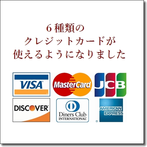 6種類のクレジットカードが利用できます。